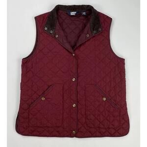 Lands' End Quilted Lightweight Primaloft Vest Corduroy Collar Petite Medium